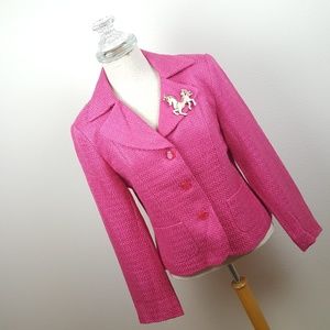 NWOT Raspberry Pink Boucle Tweed 3 Button Blazer